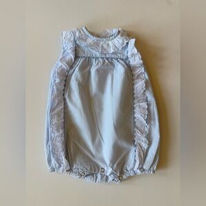 Baby Girl Blue Stripe Ruffled One-Piece Romper